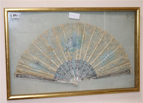 A cased silk fan overall 40 x 63cm